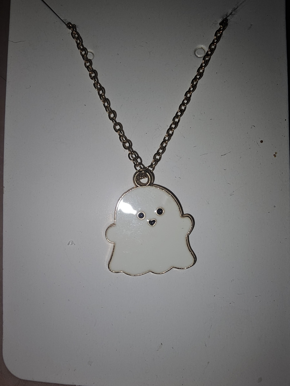 Cute White Ghost Pendant Necklace - Gold Chain